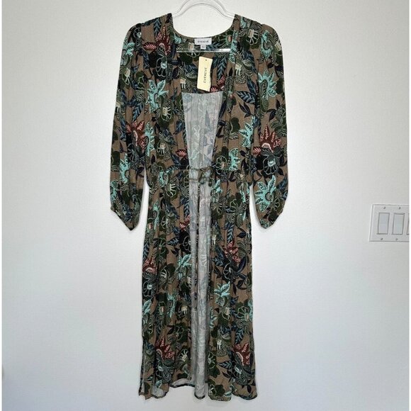 Evereve Maxi Wrap Kimono Size S Mindy Green Floral - Picture 2 of 14